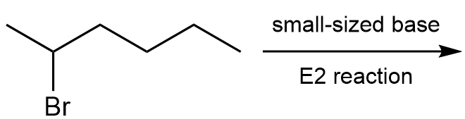 E2 reaction diagram showing a bromine atom and a small-sized base.