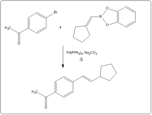 Reaction scheme showing the Suzuki reaction with reactants and products.