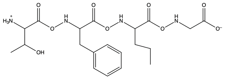 Peptide chain structure with a hydroxyl group and a phenyl group.