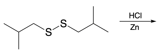 Chemical reaction showing disulfide bond cleavage with HCl and Zn.