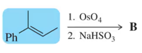 Chemical reaction diagram showing a compound with phenyl group undergoing dihydroxylation with OsO4 and NaHSO3.