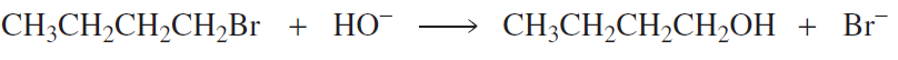 Chemical equation illustrating an SN2 reaction with reactants and products, including a polar solvent effect inquiry.