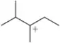 Carbocation structure showing a positive charge, illustrating potential rearrangement mechanisms in organic chemistry.