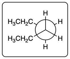 Newman projection of conformation B with two propyl groups and hydrogen atoms.