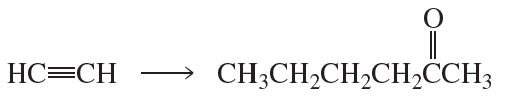 Reaction scheme showing the conversion of an alkyne to a longer carbon chain compound with a carbonyl group.