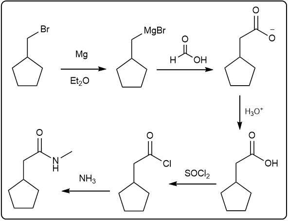 Final synthetic pathway for carboxylation, showing different reagents and steps.