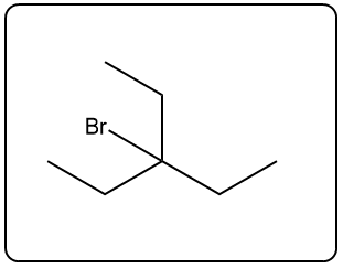 Chemical structure showing the major product of hydrohalogenation of 3-ethylpent-2-ene with HBr.