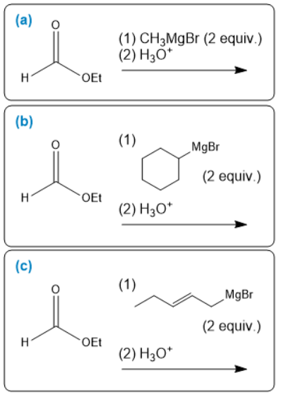 Grignard reaction scheme for dicylcohexylmethanol synthesis from ethyl formate.