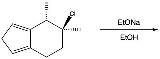 Chemical structure of an elimination reaction with EtONa and EtOH as reagents.