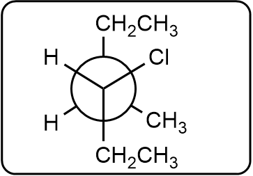 Newman projection of a cycloalkane with chlorine and hydrogen atoms positioned.