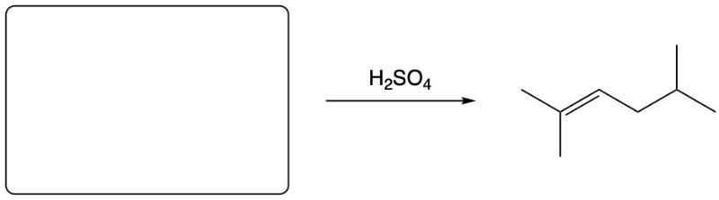 Reaction showing dehydration of an alcohol to form an alkene with H2SO4.