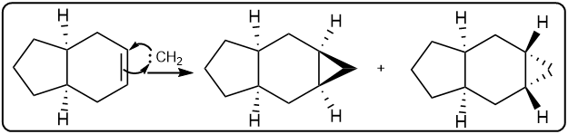 Cyclopropanation mechanism with curved arrow indicating a non-concerted reaction.