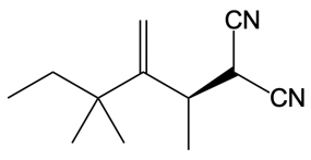 Product of the catalytic allylic alkylation reaction with one cyano group and a double bond.