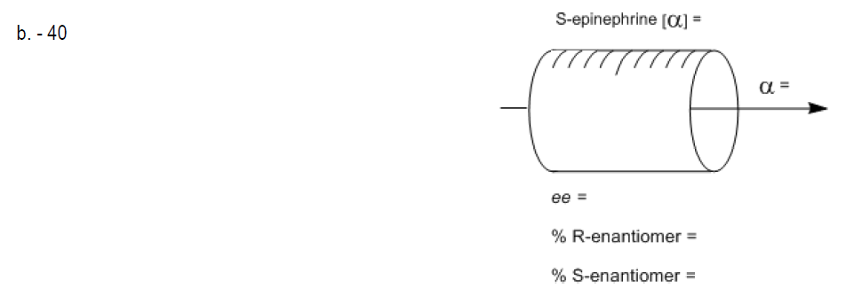 Diagram of a polarimeter tube showing calculation fields for observed rotation, enantiomeric excess, and percent of R- and S-enantiomers.