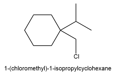 Chemical structure of 1-(chloromethyl)-1-isopropylcyclohexane for organic chemistry course.