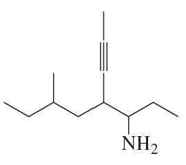 Chemical structure of an organic compound featuring a carbon chain and an amine group (NH2) attached.