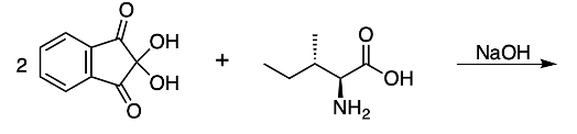 isoleucine reacting with 2 moles of ninhydrine over NaOH