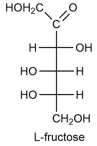 Fischer projection of L-fructose illustrating its stereochemical configuration.