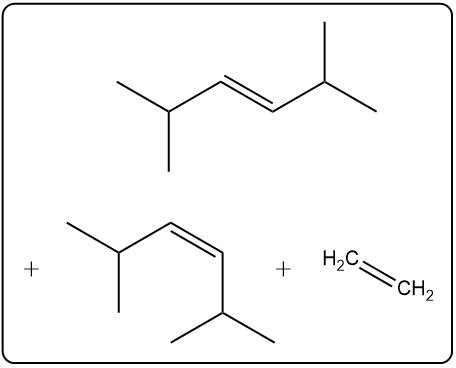 Diagram showing two alkenes reacting in a metathesis reaction.