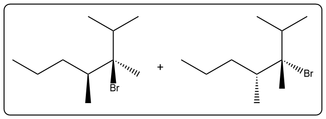 Alternative products of halogenation reaction with stereochemistry.