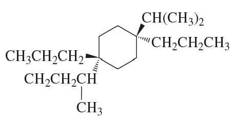 Structural diagram of a cyclohexane with various substituents, illustrating chair conformer stability.