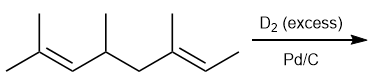 Alkene structure undergoing hydrogenation with excess D2 and Pd/C catalyst.