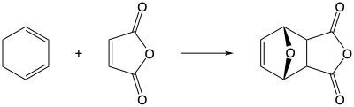 Chemical reaction diagram showing benzene and a cyclic compound forming a new product.