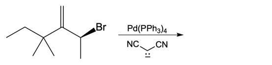 Catalytic allylic alkylation reaction showing starting material and catalyst.