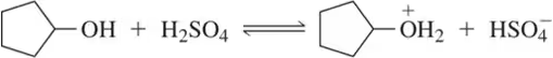 Chemical reaction diagram showing hydroxide ion reacting with sulfuric acid to form hydronium and bisulfate ions.