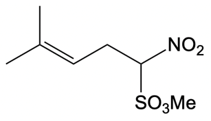 Chemical structure of a product from catalytic allylic alkylation.