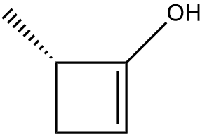 Chemical structure of a square with an OH group and a dashed line indicating a reaction.