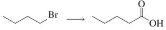 Chemical reaction showing the conversion of a brominated compound to an alcohol with a carbonyl group.