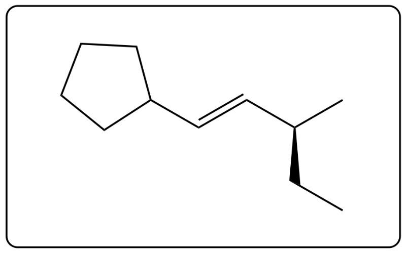 Chemical structure diagram of a compound with a cyclohexane ring and a double bond.