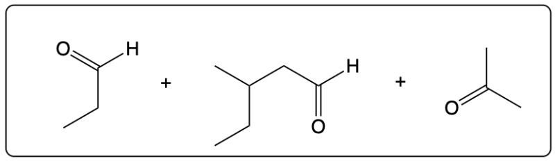 Ozonolysis reaction with hydrogen atoms added to the products.