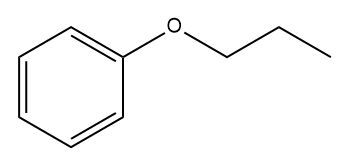 Chemical structure of propoxybenzene, showing the aromatic ring and ether group.