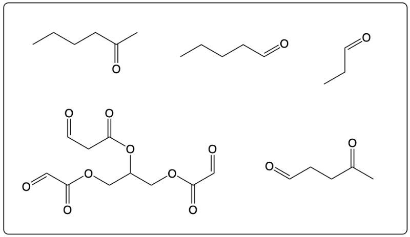 Products of ozonolysis reaction shown as chemical structures in organic chemistry.