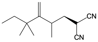 Product of the catalytic allylic alkylation reaction with a cyano group and a different branched structure.