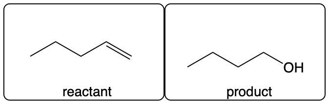 Structures of reactant with double bond and product with OH from alcohol reaction with chromic acid.