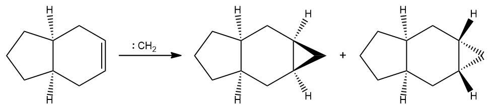 Cyclopropanation mechanism showing reactants and products with intermediates.