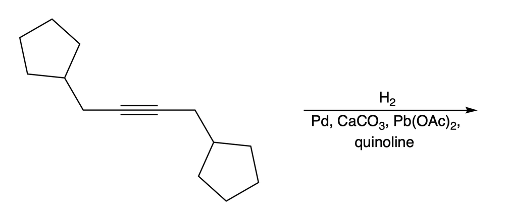 Chemical reaction diagram showing alkyne hydrogenation with a poisoned catalyst.