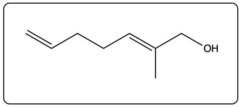 Another line-angle structural formula of a hydrocarbon with an alcohol group.