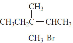 Structural formula of an alkyl halide with a bromine atom, illustrating potential elimination products.