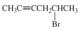 Structural formula of a compound with a triple bond and a bromine substituent, labeled with its chemical formula.