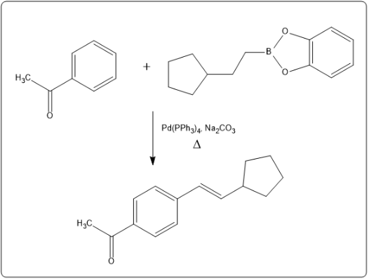 Reaction scheme showing the Suzuki reaction with reactants and products.