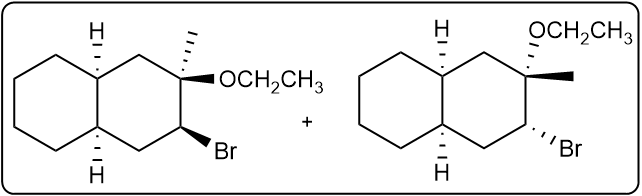 Reaction showing alkene with Br2 and EtOH producing halohydrin products.