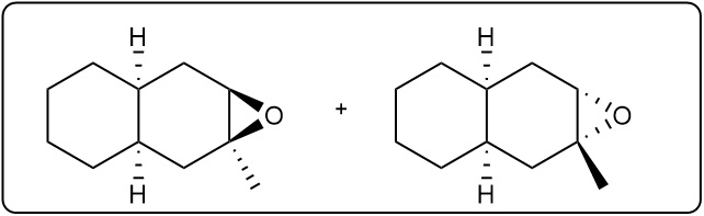 Products of alkene reaction with m-CPBA and H2SO4, including epoxide and hydroxyl groups.