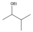 Product structure of 3-methyl-1-butene with an ethoxy group (OEt) attached.