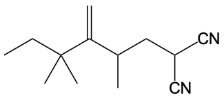 Product of the catalytic allylic alkylation reaction with a cyano group and a branched structure.