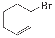 Cyclohexane structure with a bromine atom indicated, illustrating a radical reaction process.