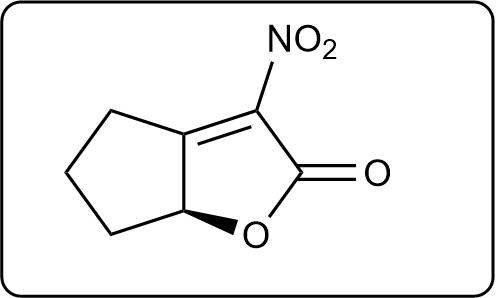 Chemical structure of a compound with a nitro group and carbonyl functional group.